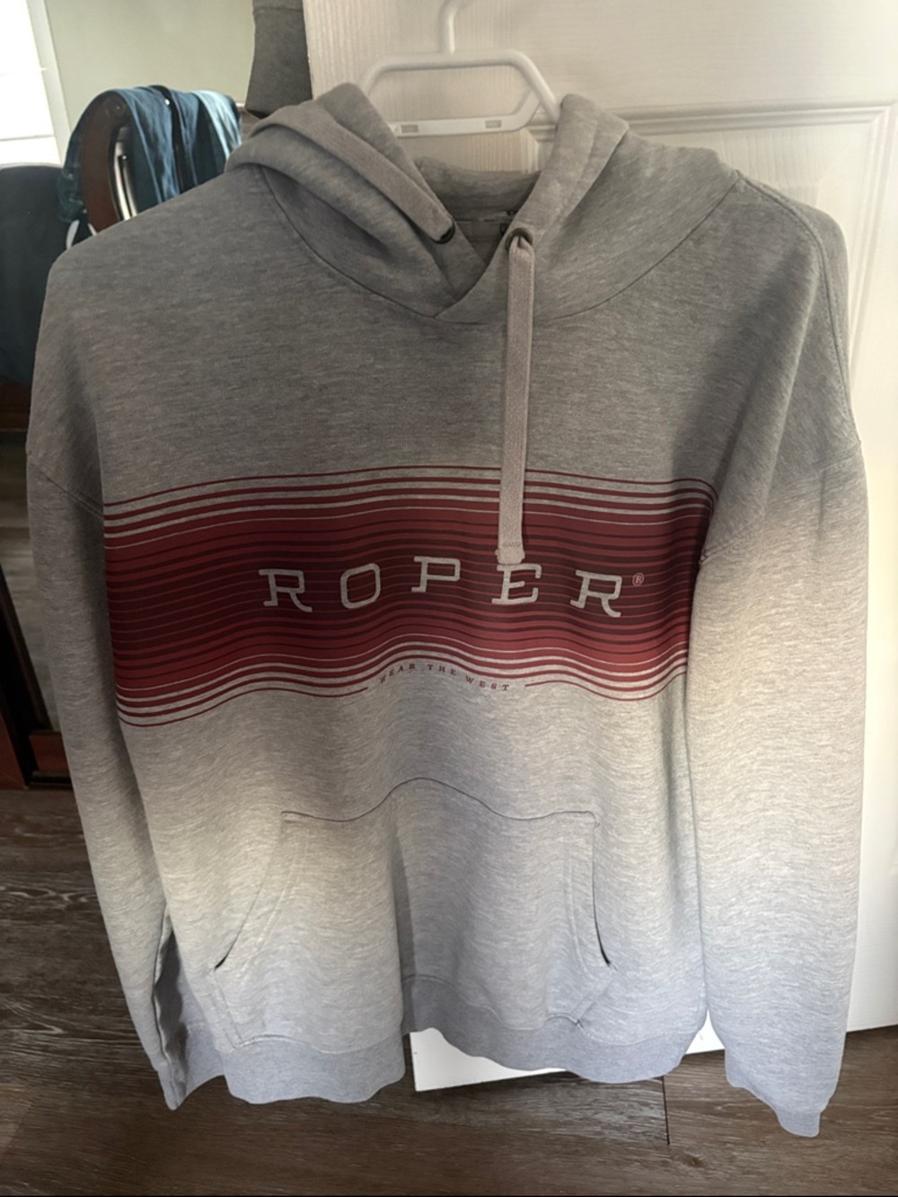 Roper Gray Hoodie with Burgundy Stripe Logo